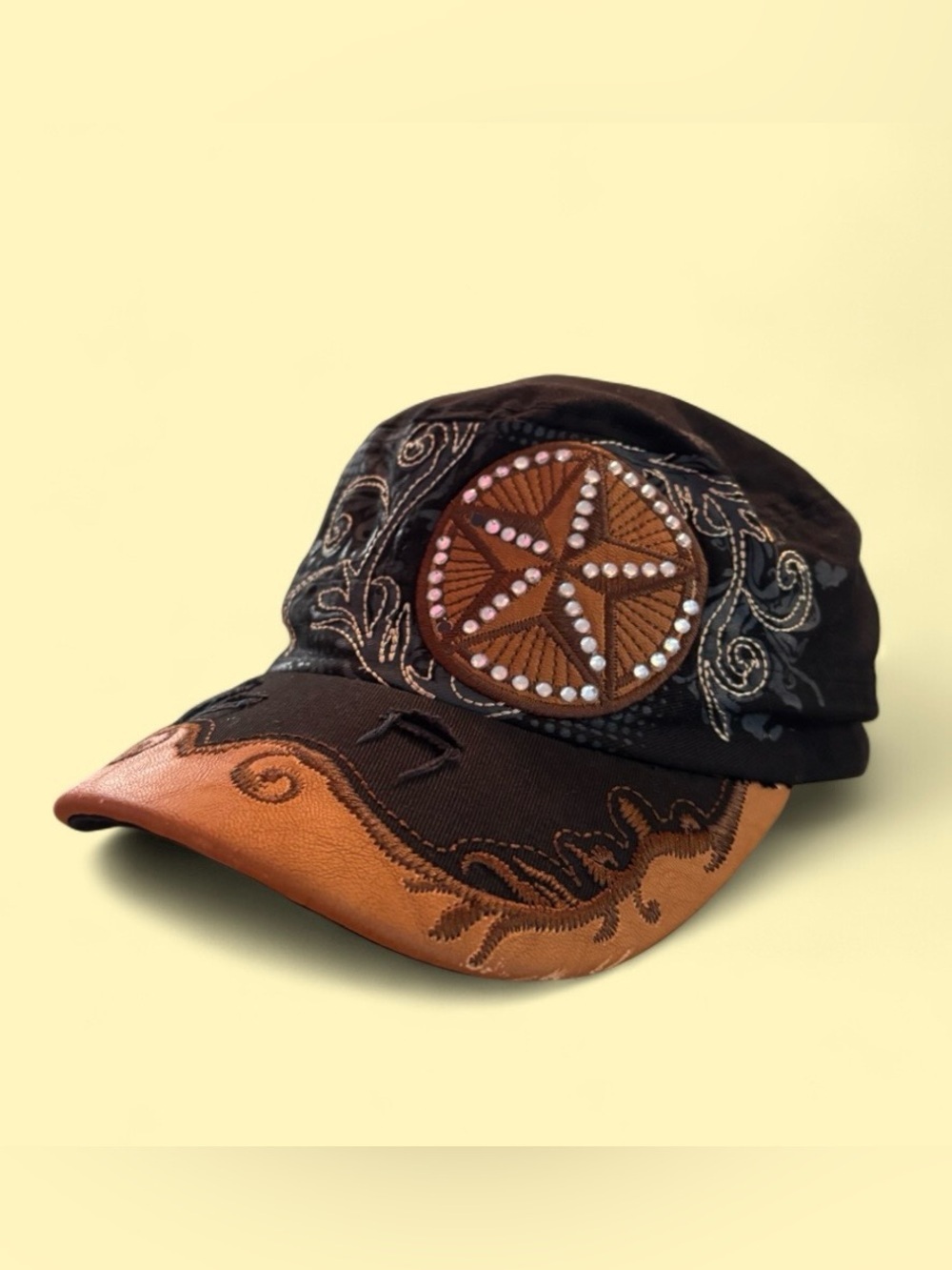 KBETHOS Black & Brown Embroidered Rhinestone Adjustable Hat